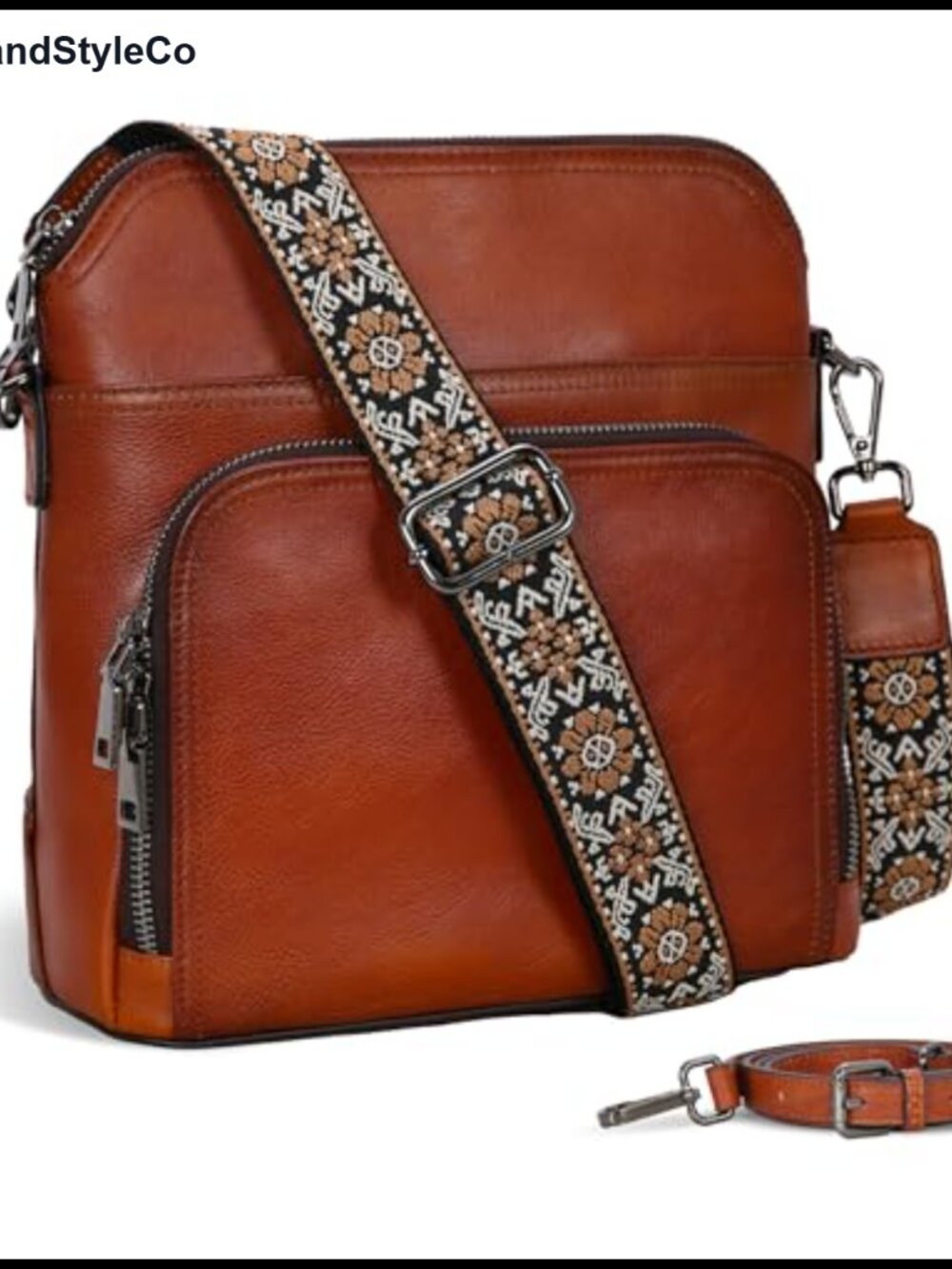 Leather Crossbody Bag with Wallet & 2 Straps for Women